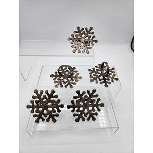 Lot of 5 Vintage Silver Tone Metal Snowflake Christmas Decorative Napkin Rings